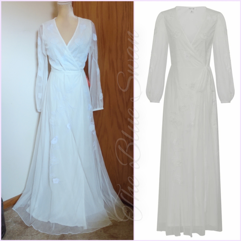 NWT Frock & Frill Karissa Embroidered Long Sleeve Wrap Maxi Gown US10